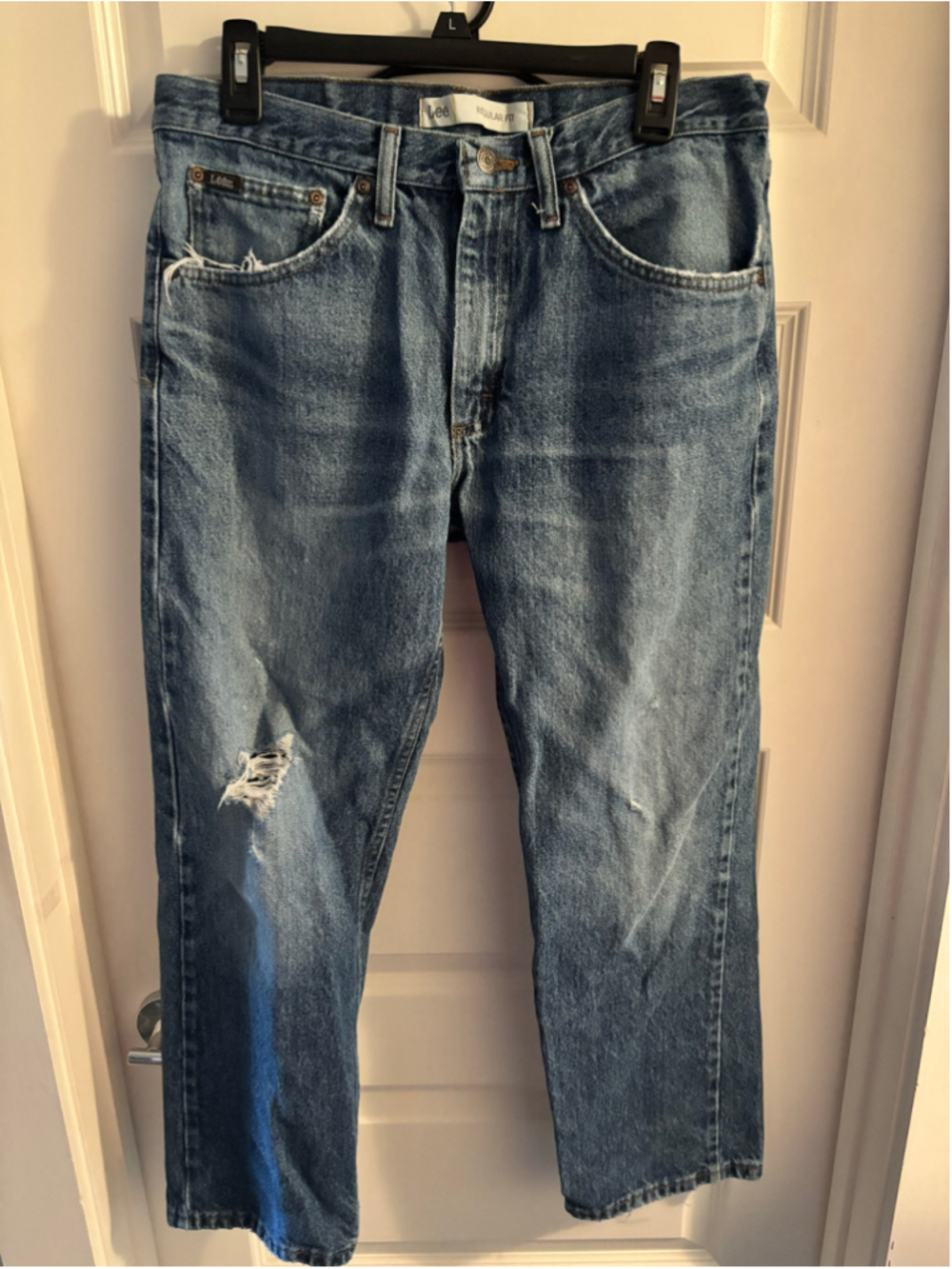 Lee Regular Fit Straight Leg Jeans 100% Cotton Distressed Blue Denim 33x29